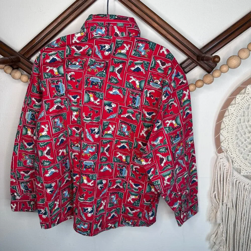 Vintage OshKosh Cartoon Dog Print Button Down